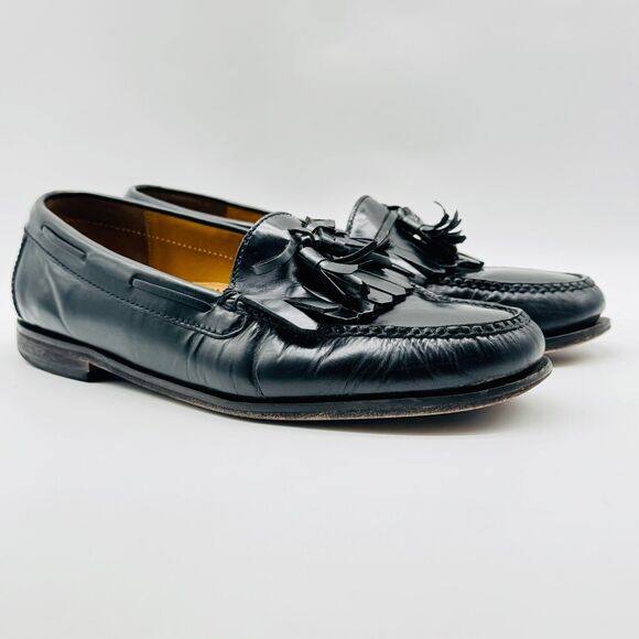 Cole Haan Shoes Mens 10 Black Leather Loafers Tassel Moccasin Casual VTG - Picture 1 of 11